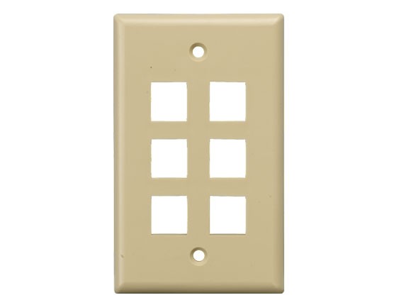 Ivory Color 6-Port Wall Plate For Keystone Insert AllCables4U
