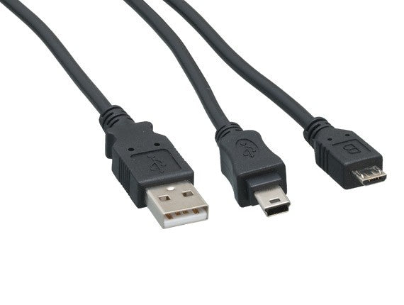 USB 2.0 A Male to Micro B Male + Mini B Male Splitter Cable AllCables4U