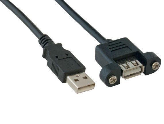 Black Color USB 2.0 A Male to A Female Panel Mount Extension Cable AllCables4U