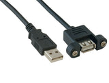 Black Color USB 2.0 A Male to A Female Panel Mount Extension Cable AllCables4U