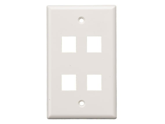 White Color 4-Port Wall Plate For Keystone Insert AllCables4U